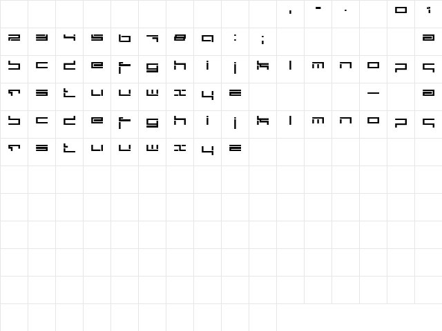 depthcore public Regular  glyph index