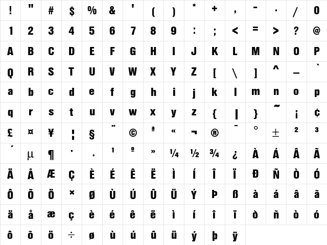 NimbuSanTBlaCon Regular  glyph index