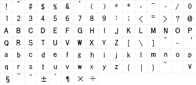 Mona Regular  glyph index