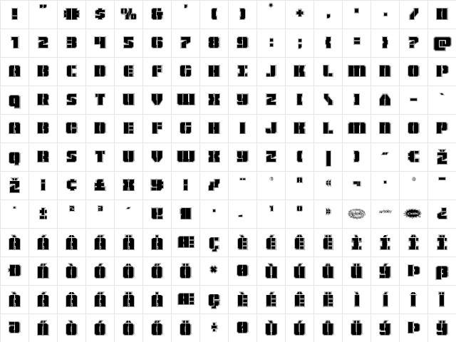 Warp Thruster Academy Regular  glyph index