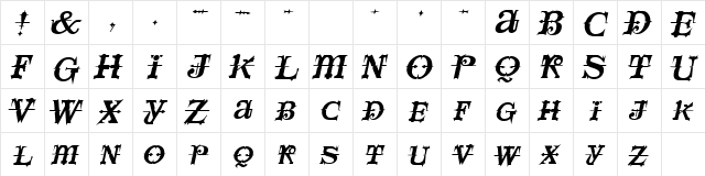 SpaceIvey Italic  glyph index