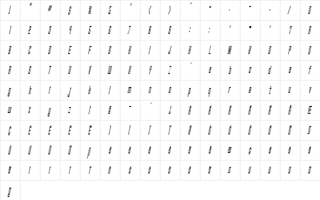 FanatiqueInline Oblique  glyph index