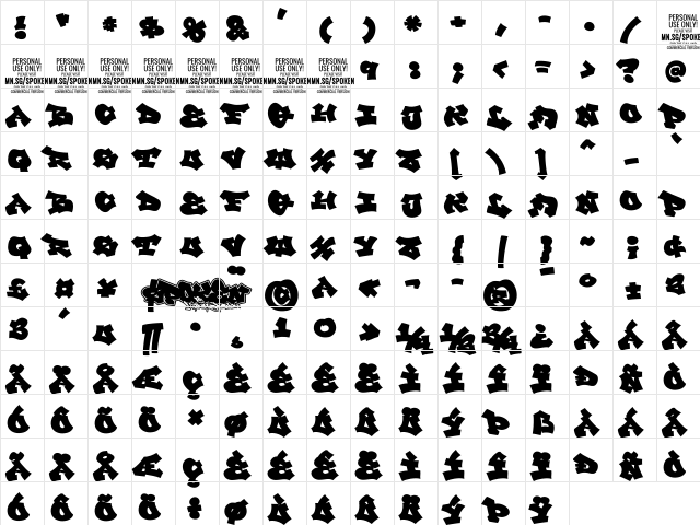 Spoken Plain PERSONAL USE ONLY Regular  glyph index