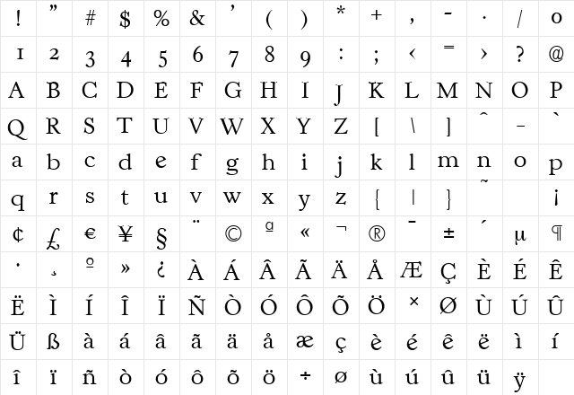 CasablancaSerial-Xlight Regular  glyph index