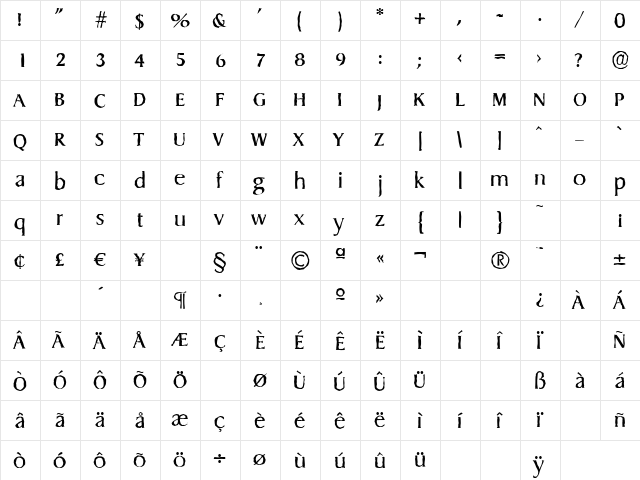 DragonAntique Regular  glyph index