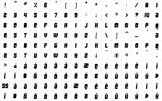 Massive Retaliation Regular  glyph index