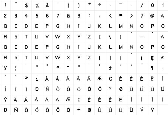 Ferrivetica Regular  glyph index