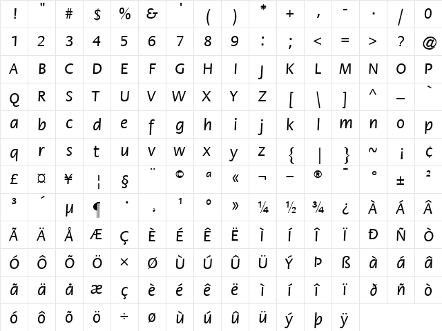 ITCFlora-Medium MediumItalic  glyph index