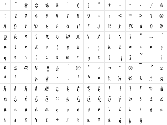 DTCBrodyM10 Regular  glyph index