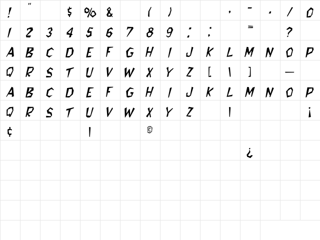 Becky Caps Regular  glyph index