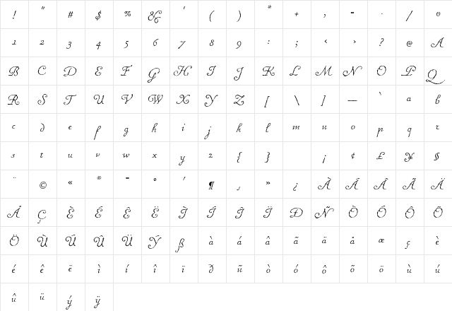 Chanson D'Amour Regular  glyph index