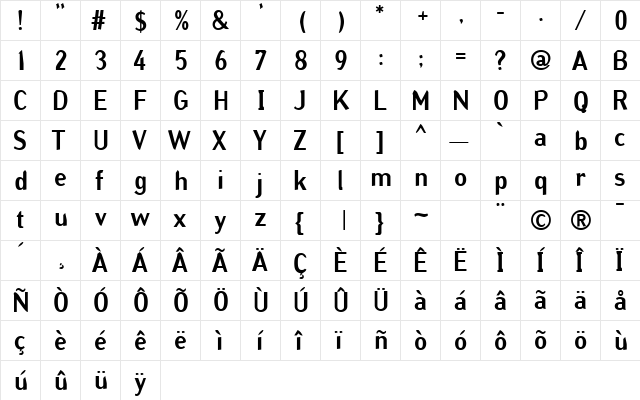 Grinder Regular  glyph index