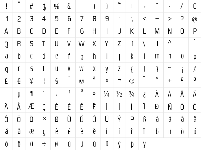 CondensansPaneurope Regular  glyph index