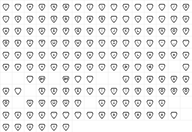 Knights Quest Shielded Regular  glyph index