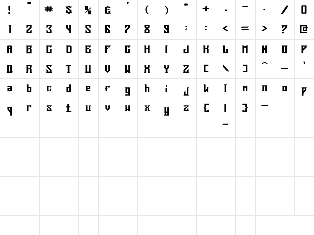DearGod Regular  glyph index