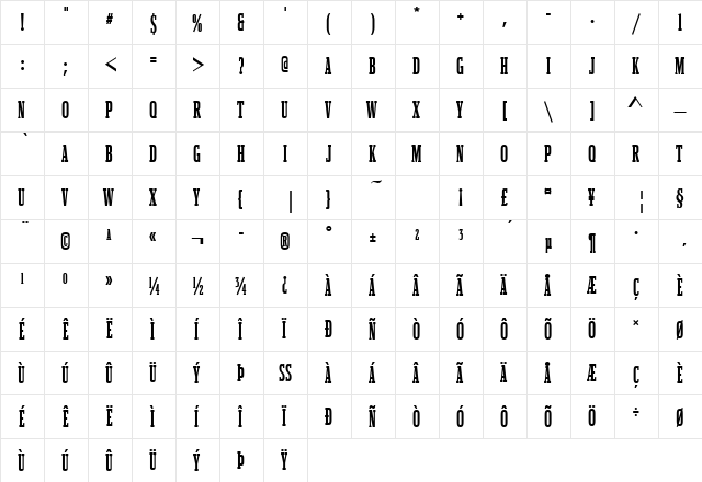 BetonComDBol Regular  glyph index