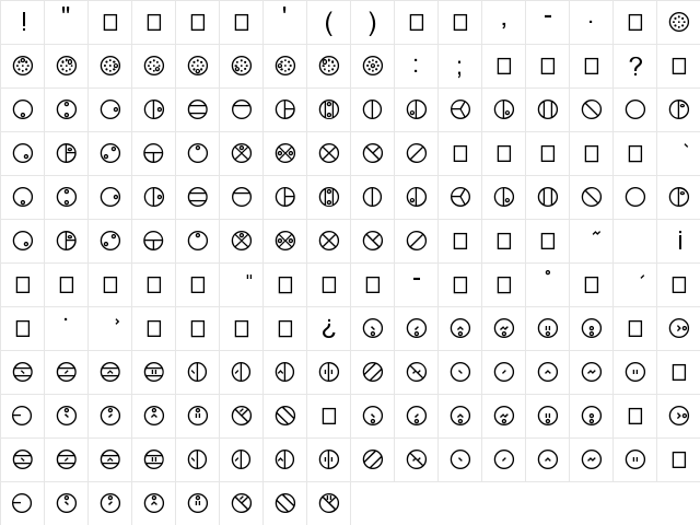 Matoran Regular  glyph index
