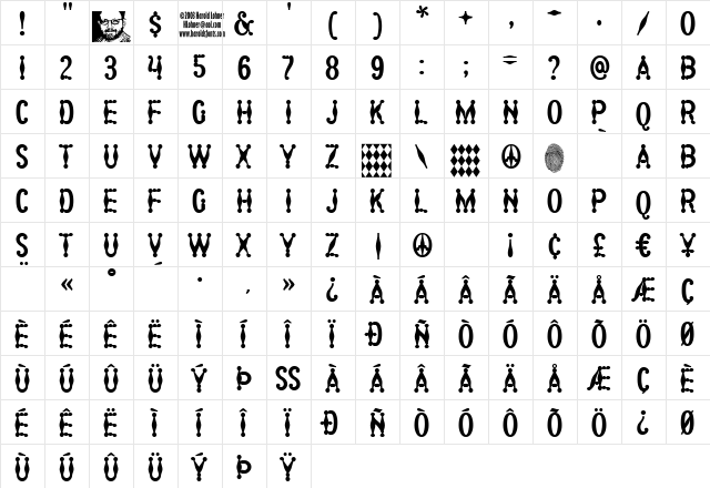 Harlequin Regular  glyph index