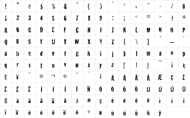 Crackhouse Regular  glyph index
