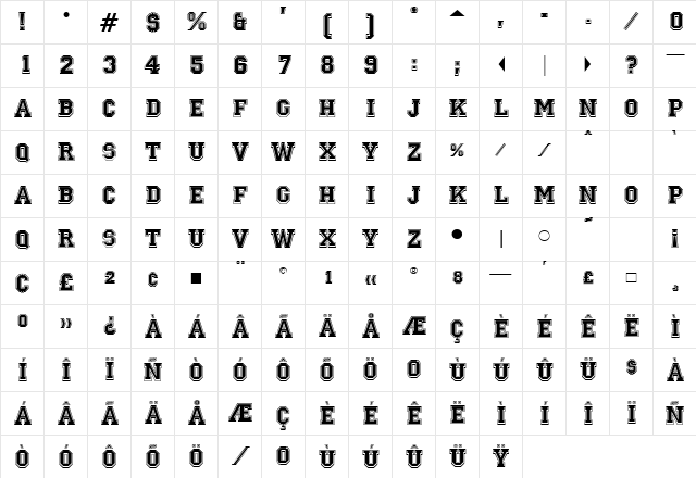 MansourContour Regular  glyph index