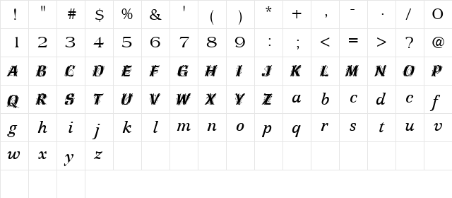 Creation Italic  glyph index