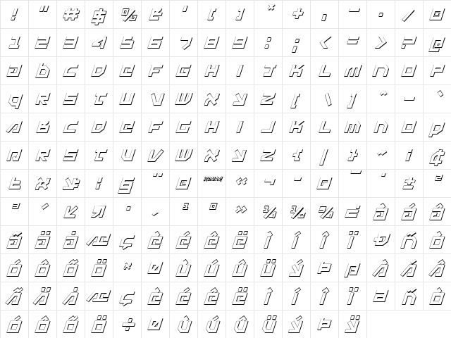 Uno Estado 3D Italic Italic  glyph index