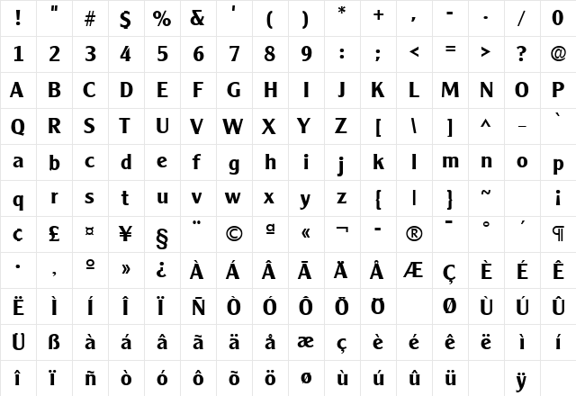 ClearfaceGothic Bold  glyph index