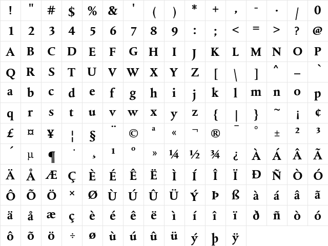 DTLAlbertinaT Bold  glyph index