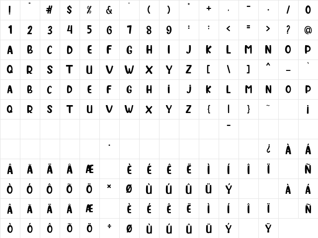 Hallo Bernad Regular  glyph index