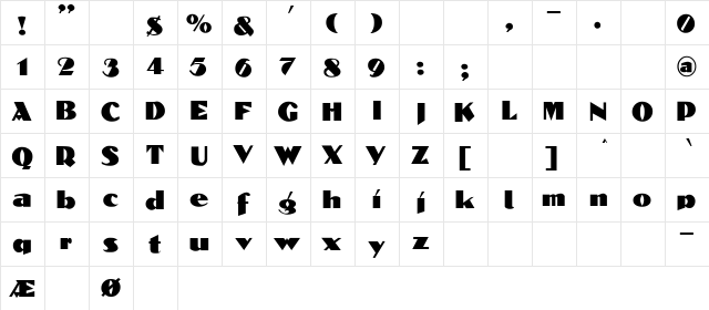 Dolmen Regular  glyph index