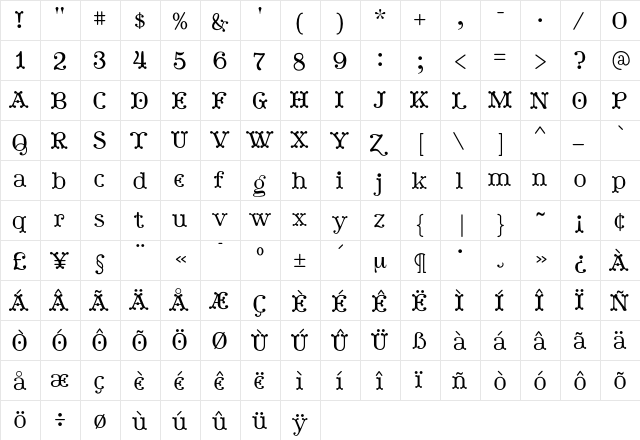 Marshall Regular  glyph index