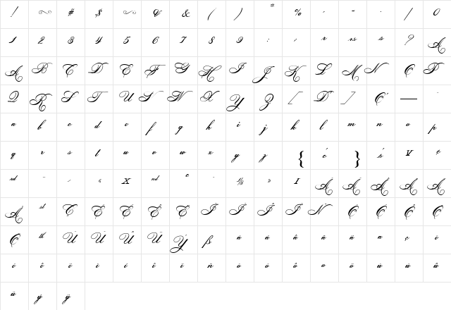 HelenaScript ES Regular  glyph index