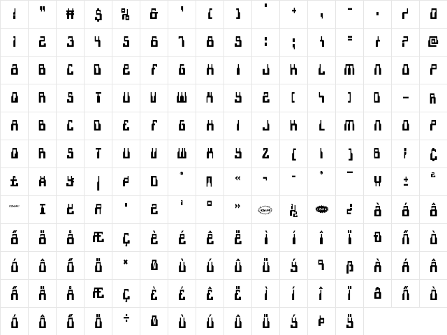 1968 Odyssey Condensed Condensed  glyph index