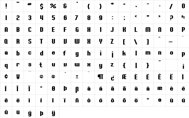 SF Willamette Extended Bold  glyph index