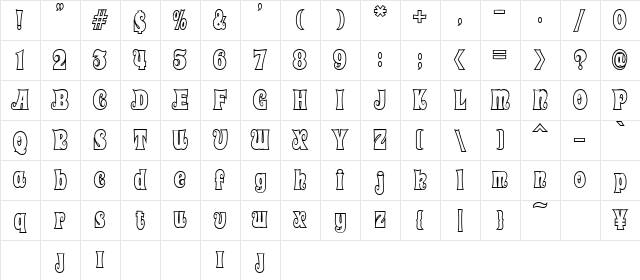 BoboWhite Regular  glyph index