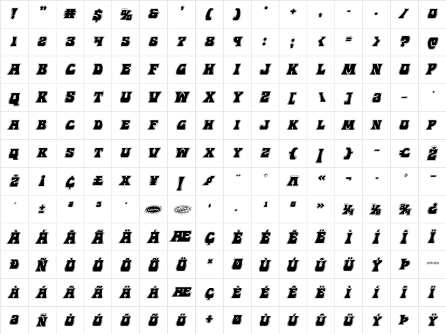 Hip Pocket Academy Italic Italic  glyph index