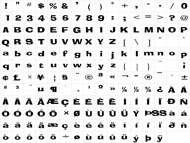 BloxExtended Regular  glyph index