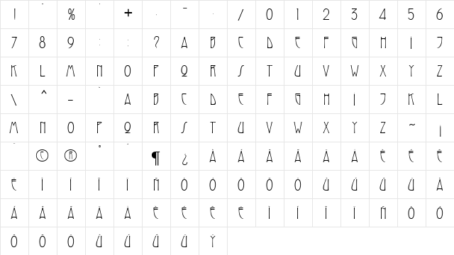 Swaak Centennial MN Regular  glyph index