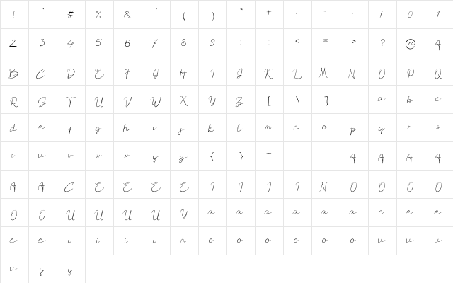 Rich Rebecca Regular  glyph index