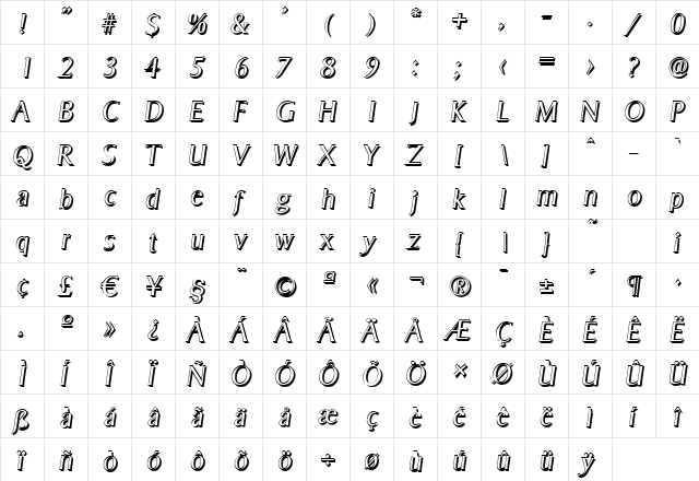 BruceBeckerShadow-Light Italic  glyph index