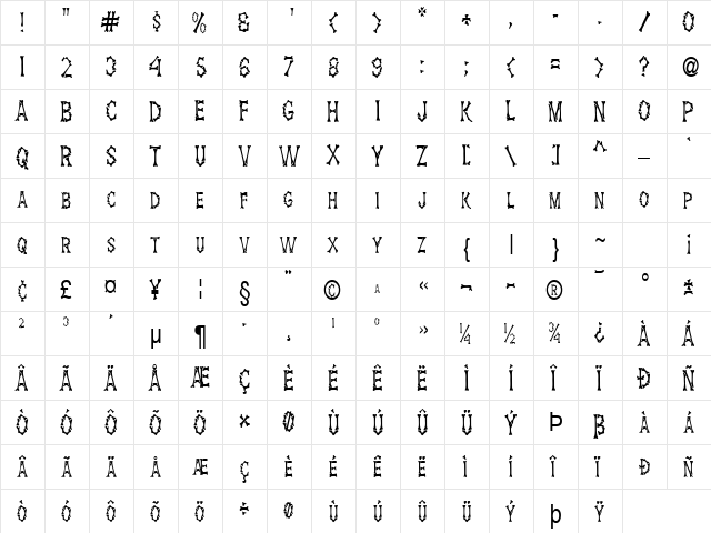 Eddy's Bones-Condensed Normal  glyph index
