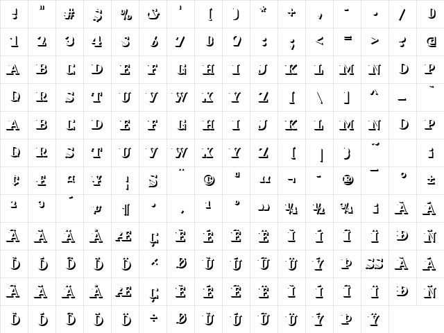 Dextor Becker Only shadow Regular  glyph index