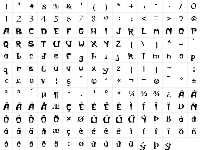 PeppertreeSSK Bold  glyph index