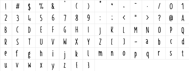 TallTiny Bold Regular  glyph index