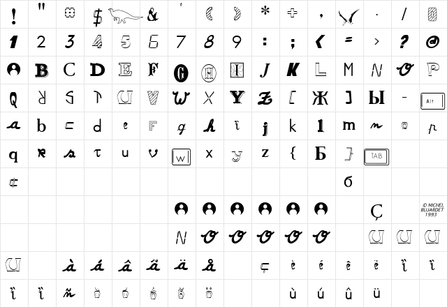 Jamie 1 Regular  glyph index