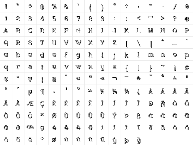 Charrington Posh Regular  glyph index