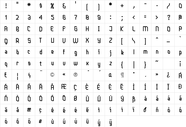 WhichitTwo Bold  glyph index