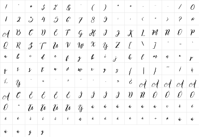 Enchanted Brush Regular  glyph index