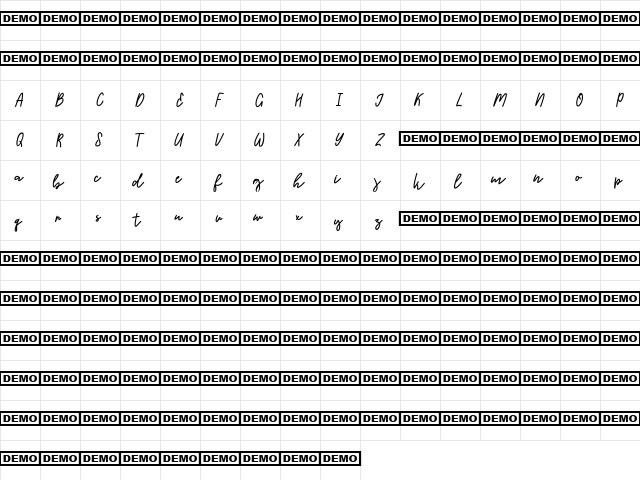 Warm Memories Bold Regular  glyph index