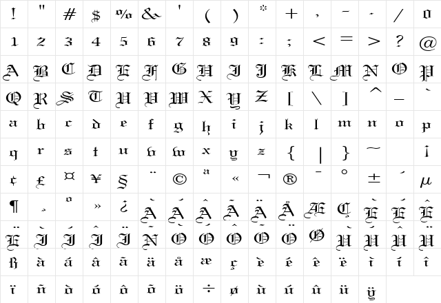 Gothic 57 Wide Normal  glyph index